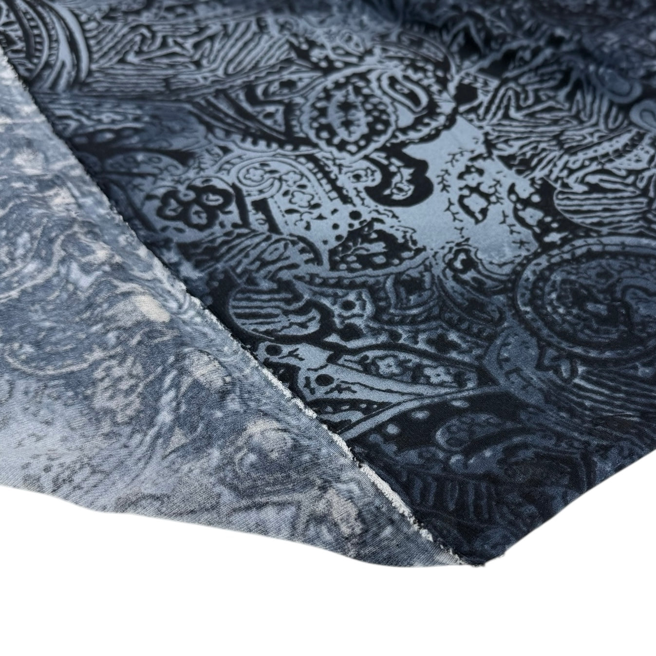 Paisley Printed Polyester Stretch Knit - Blue/Black