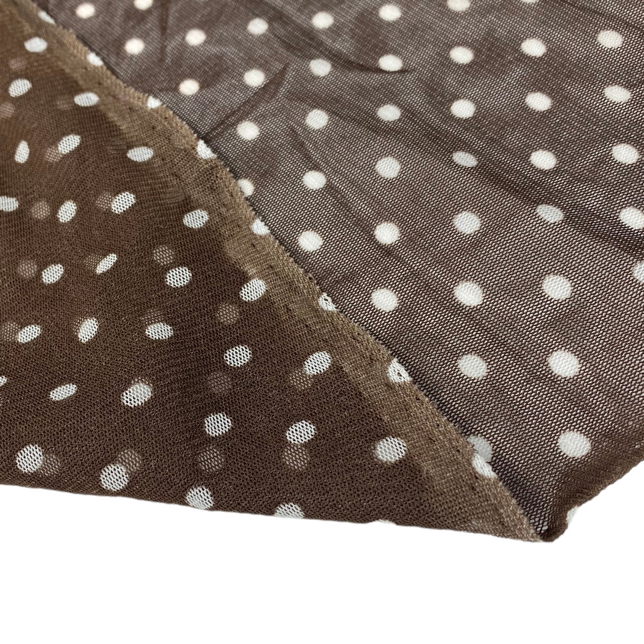 Printed Stretch Mesh - Polka Dot - Brown/White