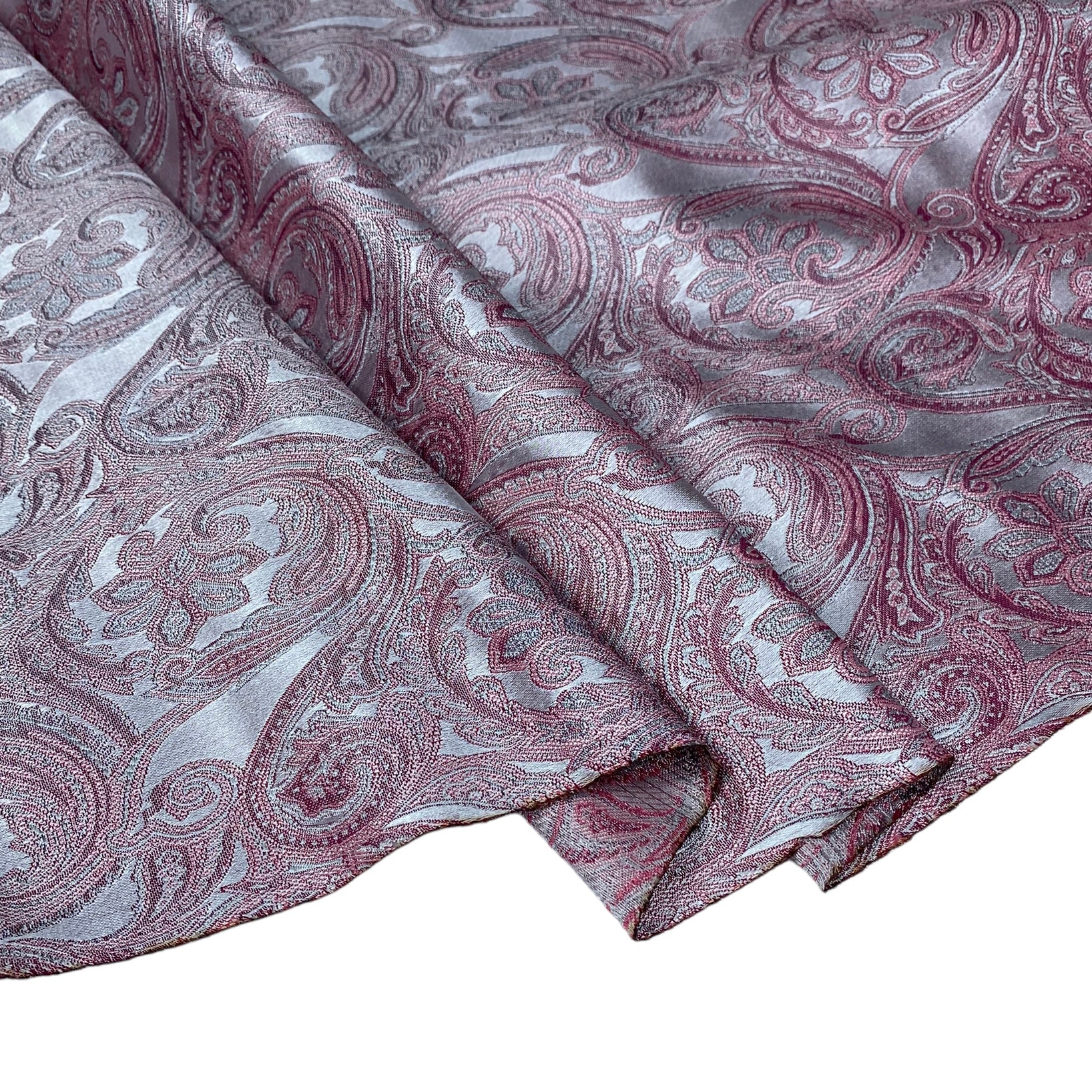 Paisley Silk/Polyester Jacquard - Pink / Grey / White - Remnant