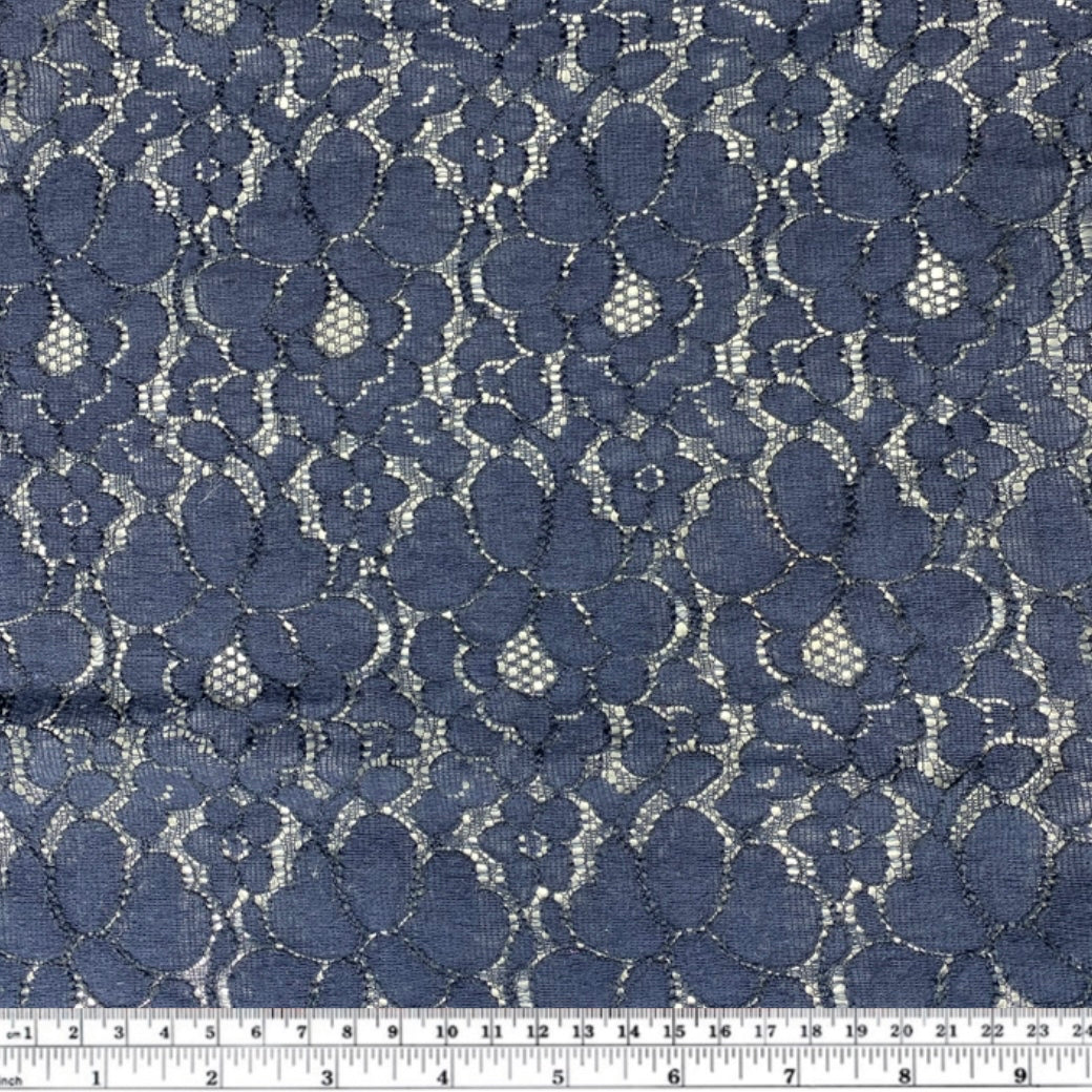 Floral Corded Lace - Navy