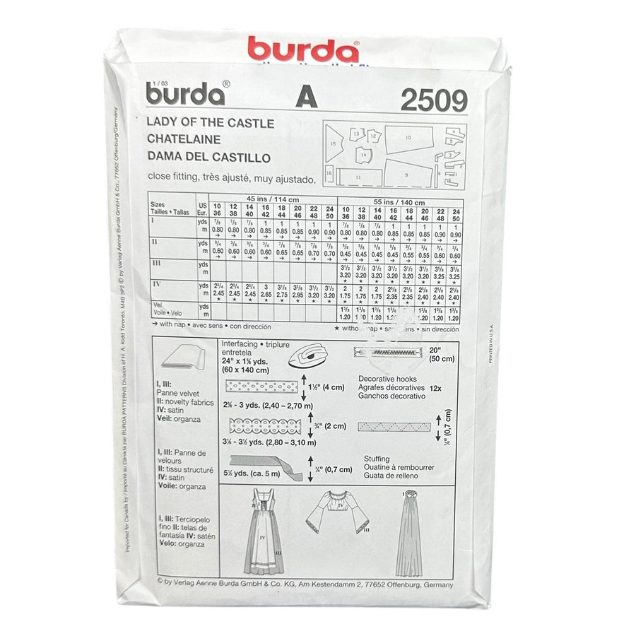 Burda 2609 Dress Costume Sewing Pattern