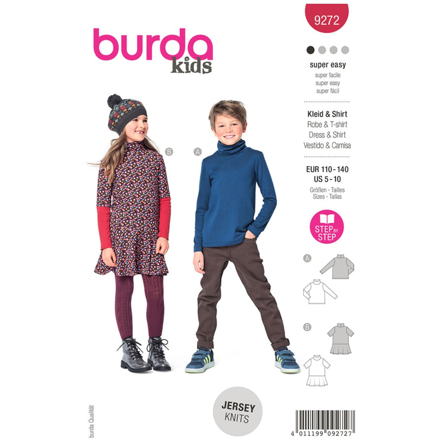 Burda Kids 9272 - Top, Dress – with Roll Neck Collar Sewing Pattern