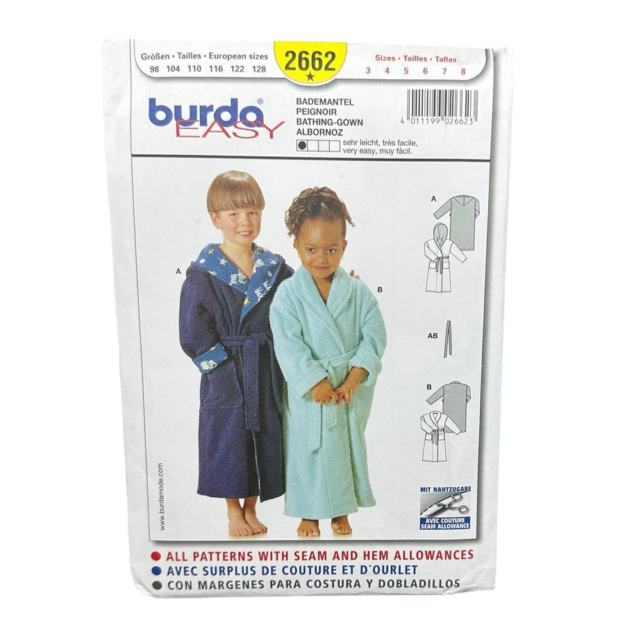 Burda 2662 Child Bath Robe Sewing Pattern