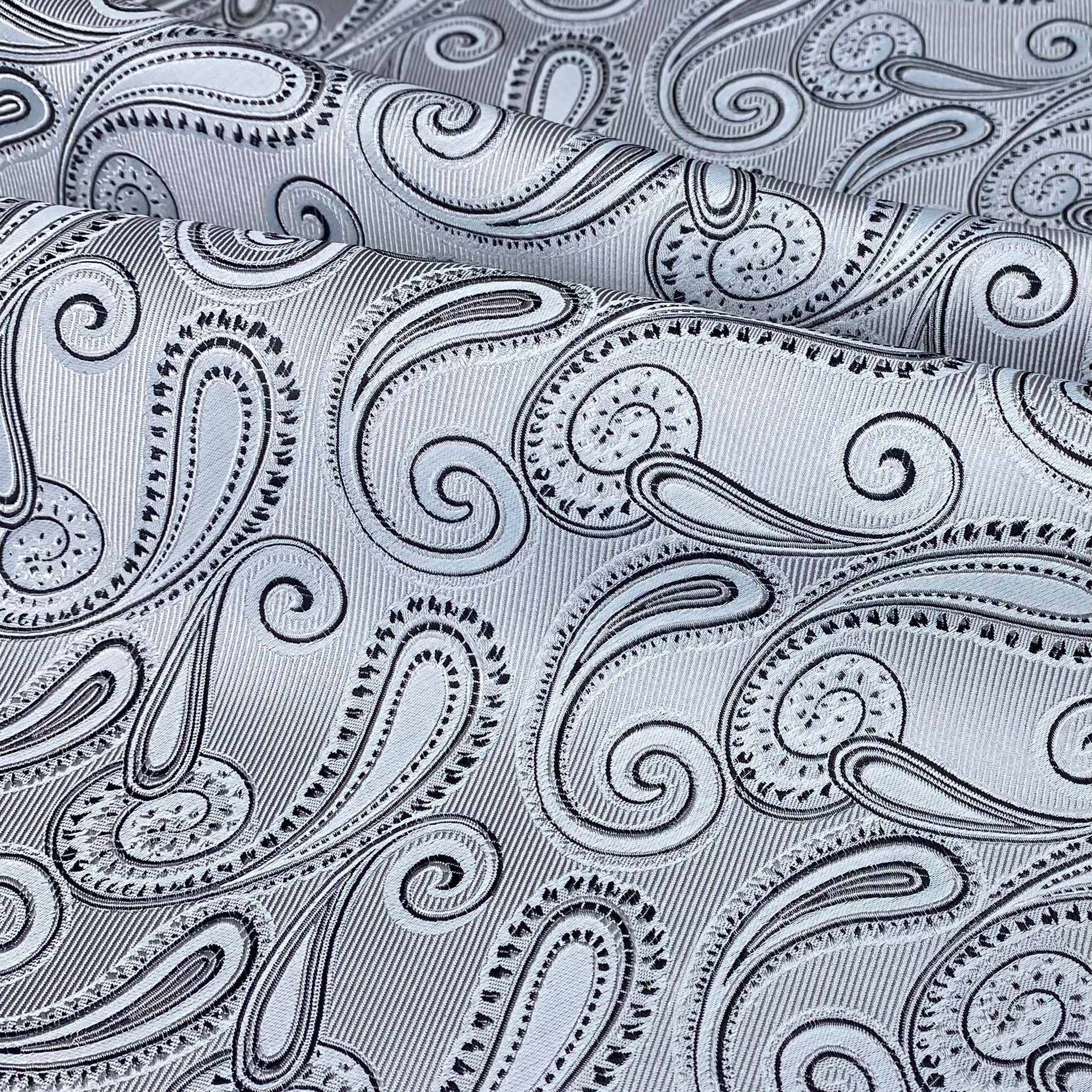 Paisley Silk/Polyester Jacquard - Grey / White / Black - Remnant