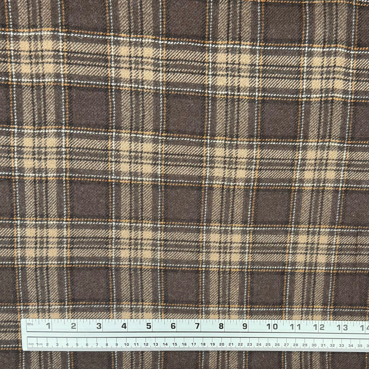 Plaid Wool Remnant - Brown/Orange/White
