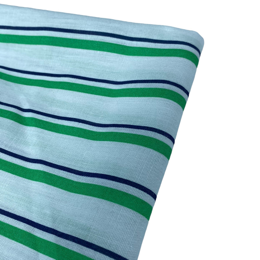 Striped Lightweight Cotton - White/Green/Navy