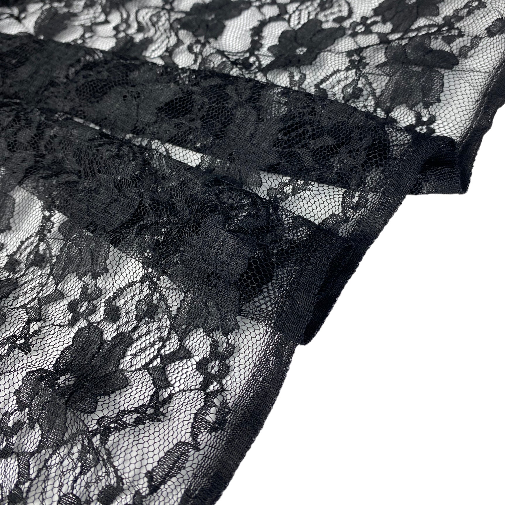 Stretch Floral Corded Lace - Black