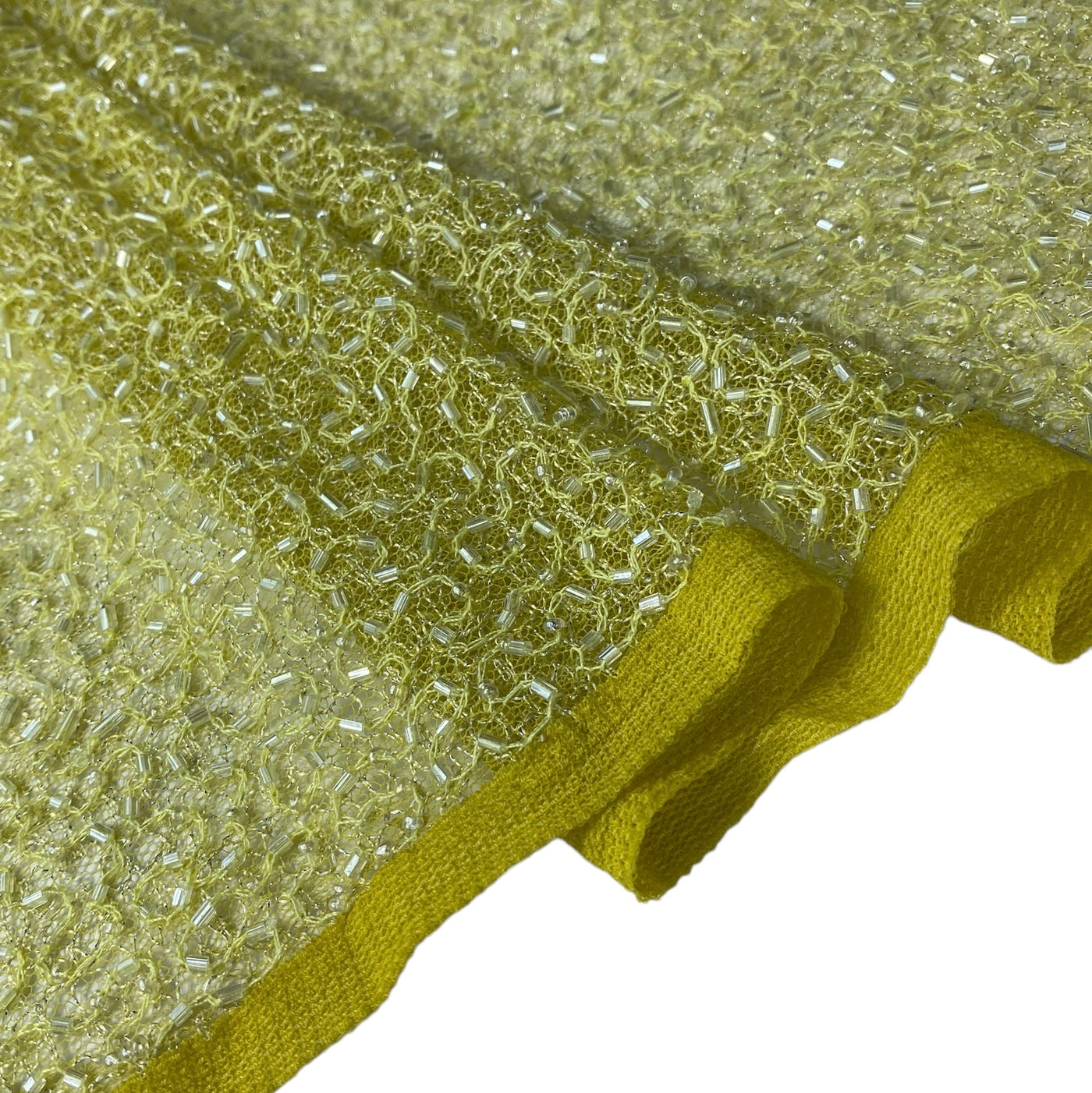 Glass Beaded Crochet Lace - Remnant - Yellow