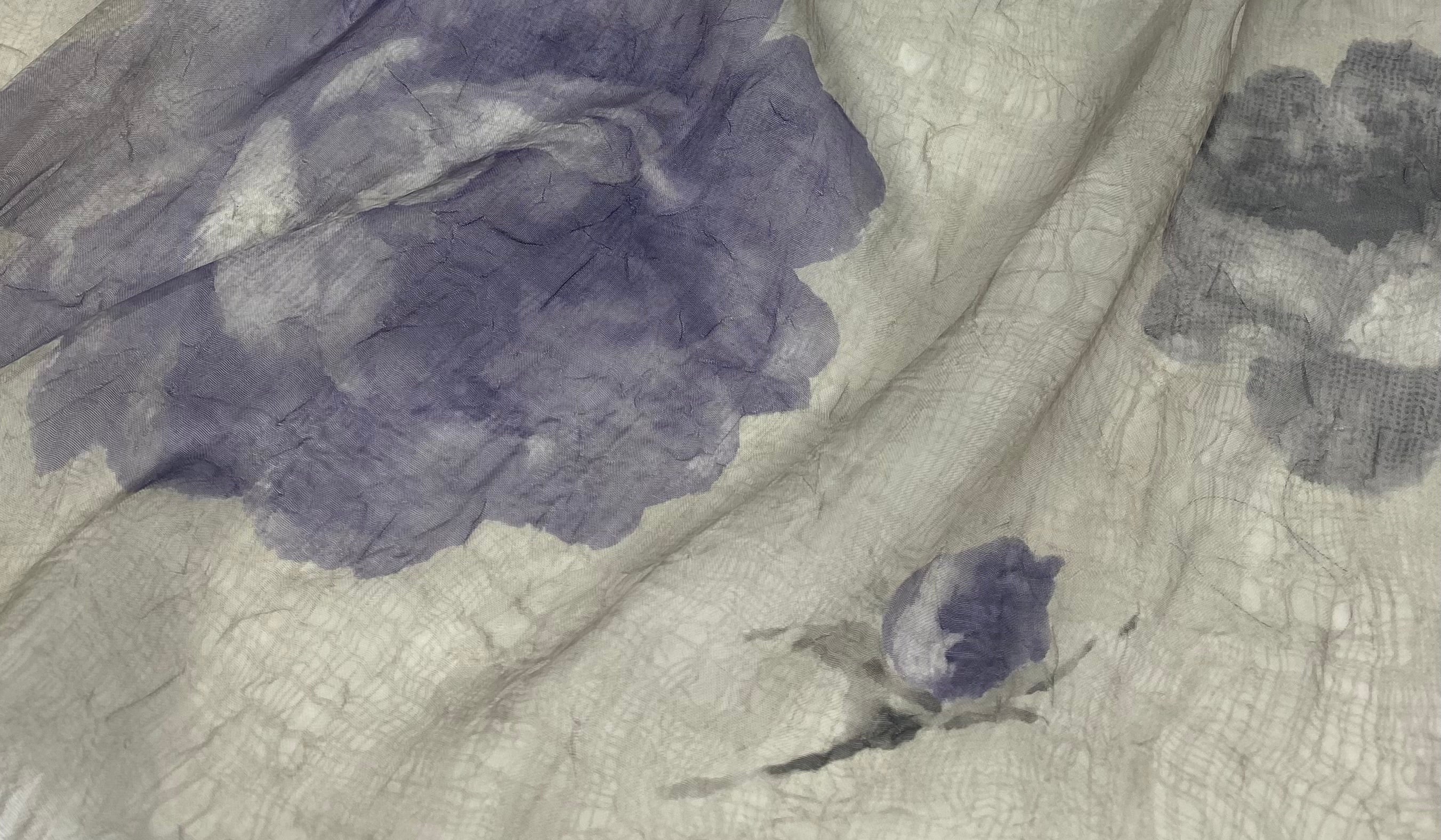 Floral Printed Polyester Crinkled Sheer - Green/Purple