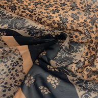 Floral Striped Printed Polyester Chiffon - Rust/Brown/Black