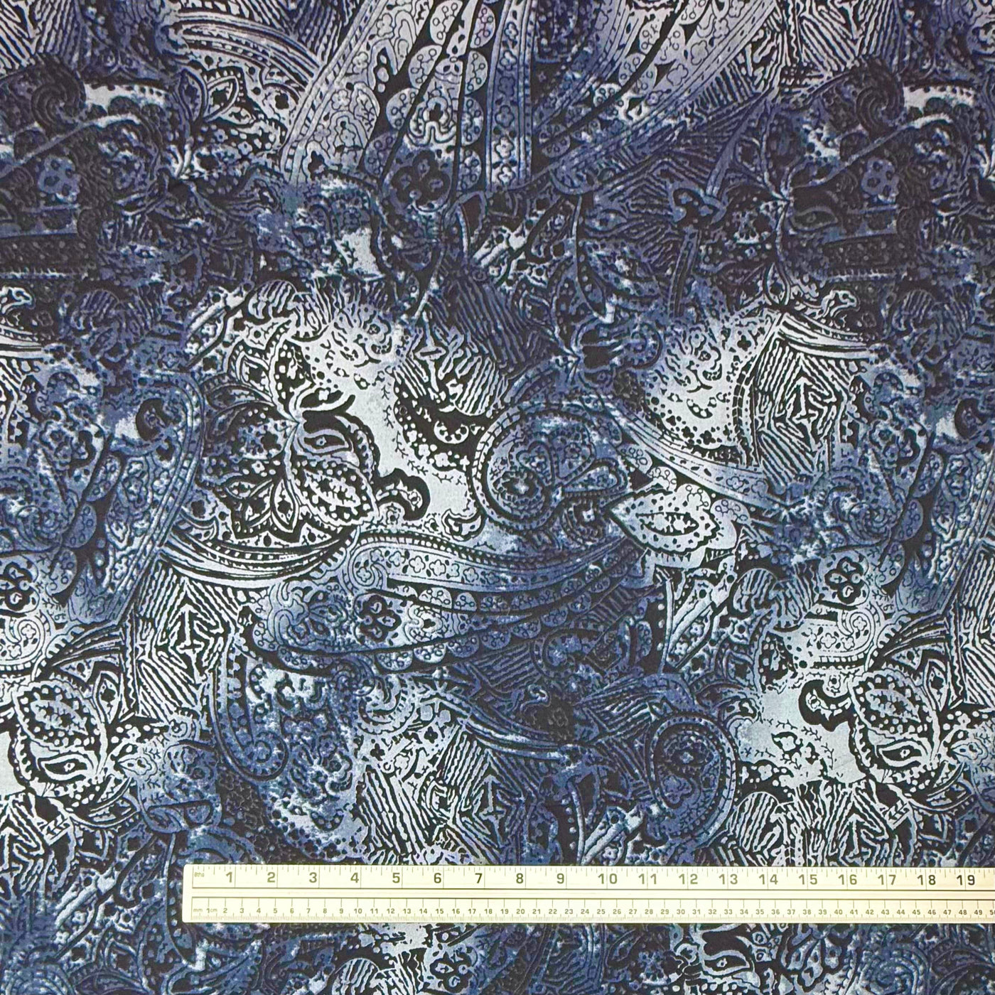 Paisley Printed Polyester Stretch Knit - Blue/Black