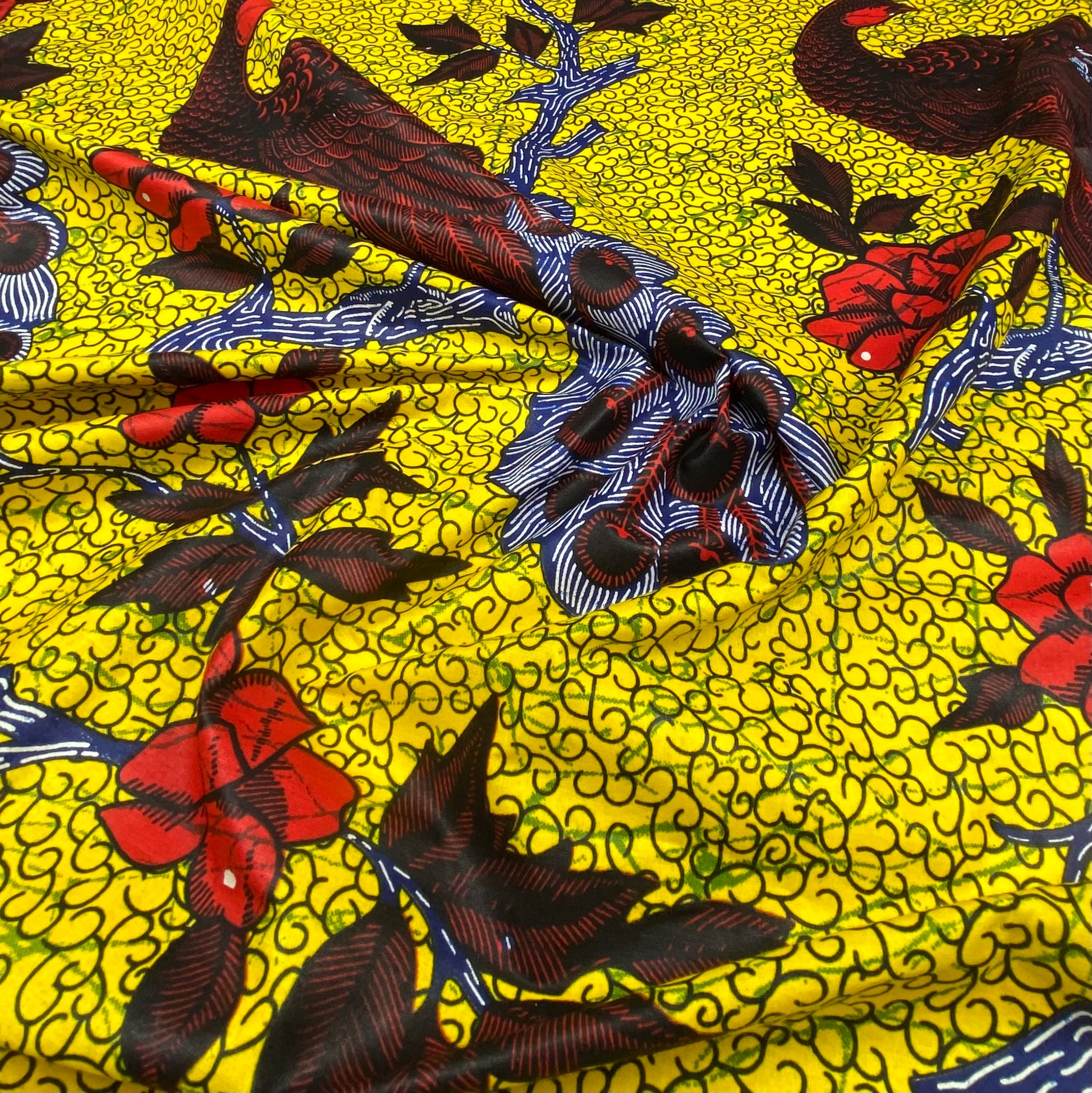 Super Wax African Printed Cotton - Peacock - Yellow