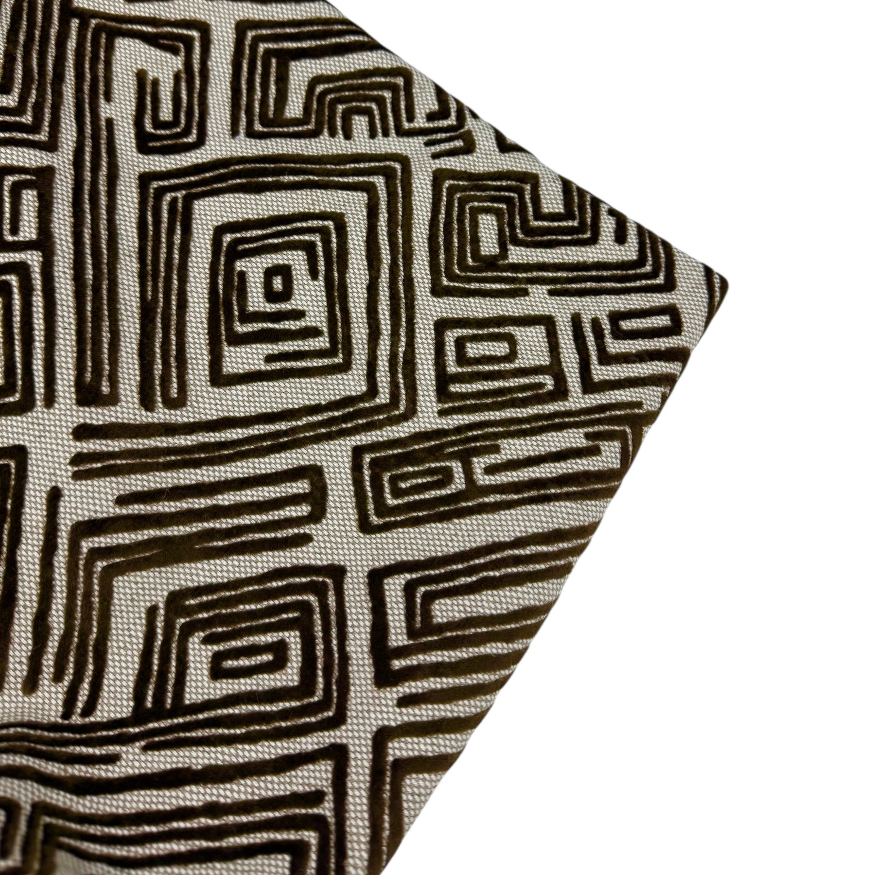 Patterned Flocked Linen Remnant - Beige/Brown