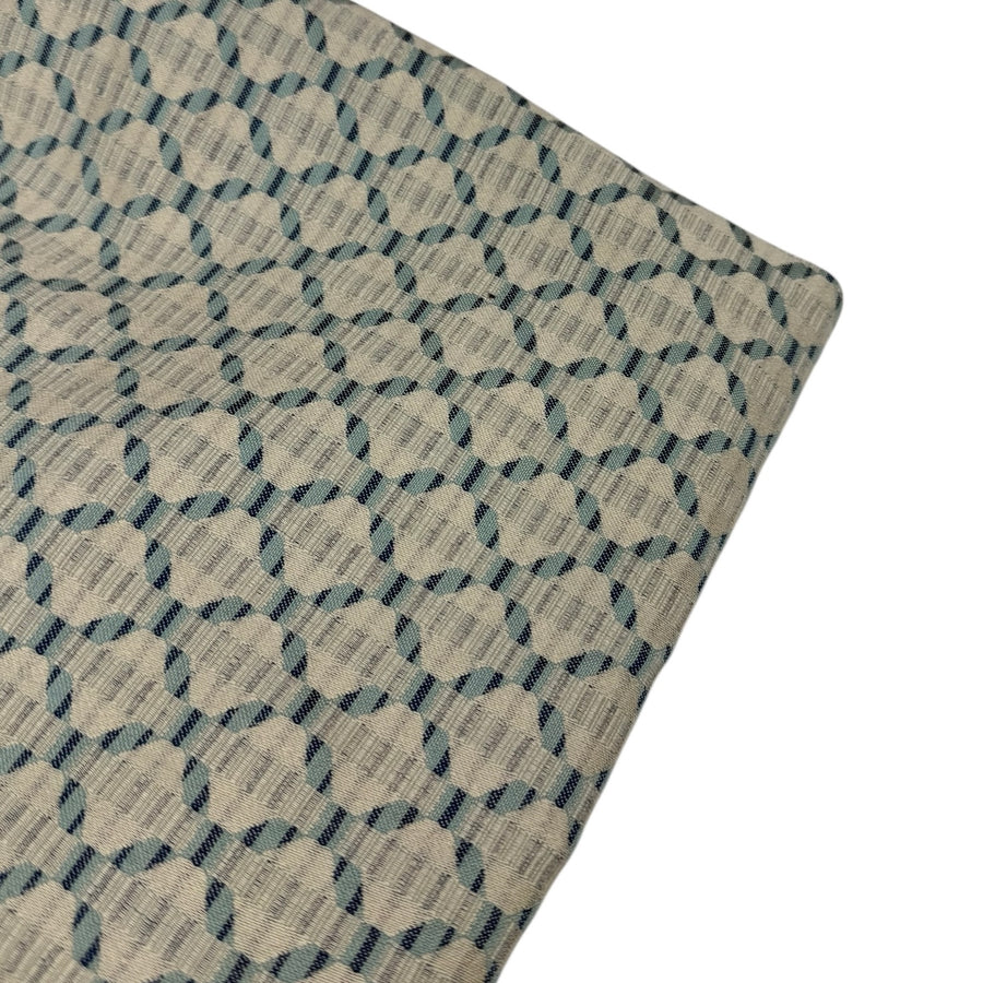 Patterned Cotton Jacquard Upholstery Remnant - Beige/Aqua/Blue