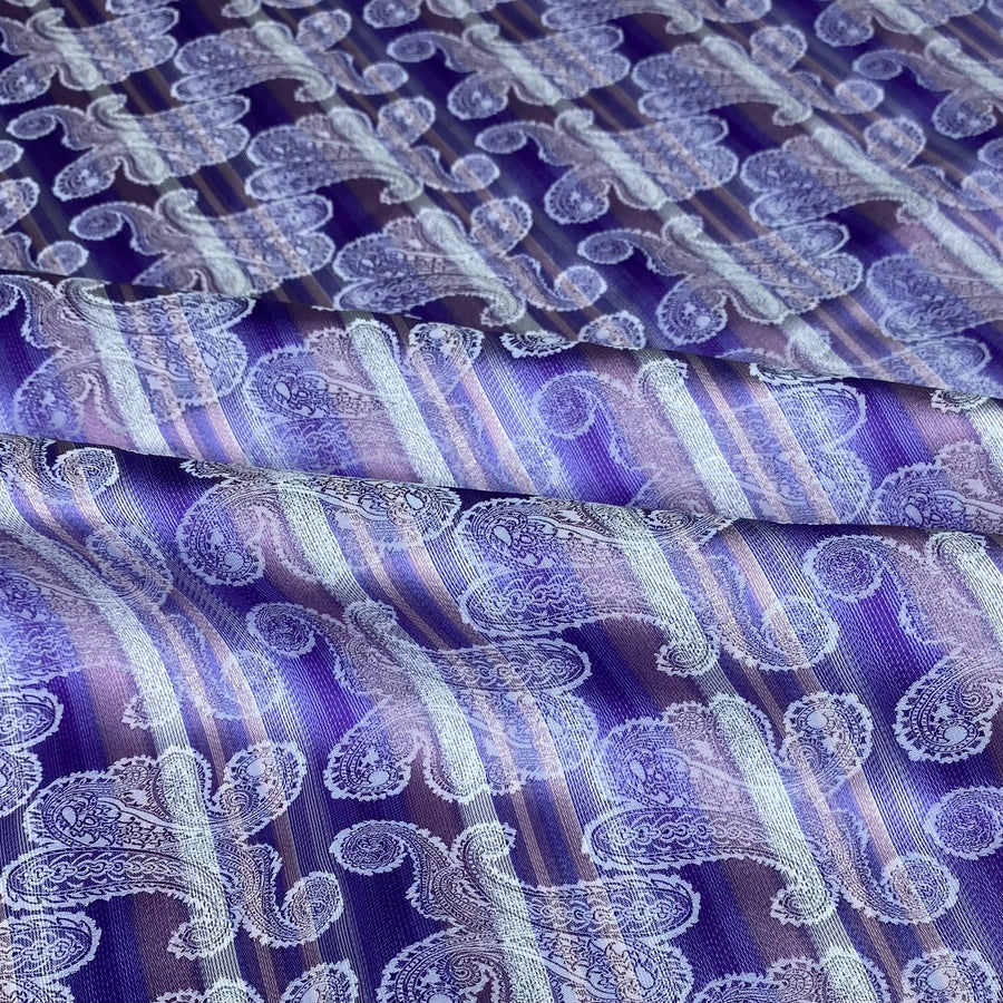 Striped Paisley Silk/Polyester Jacquard - Purple / White - Remnant