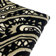 Patterned Cotton Velvet Upholstery - Designer Remnant - Black/Beige/Off White