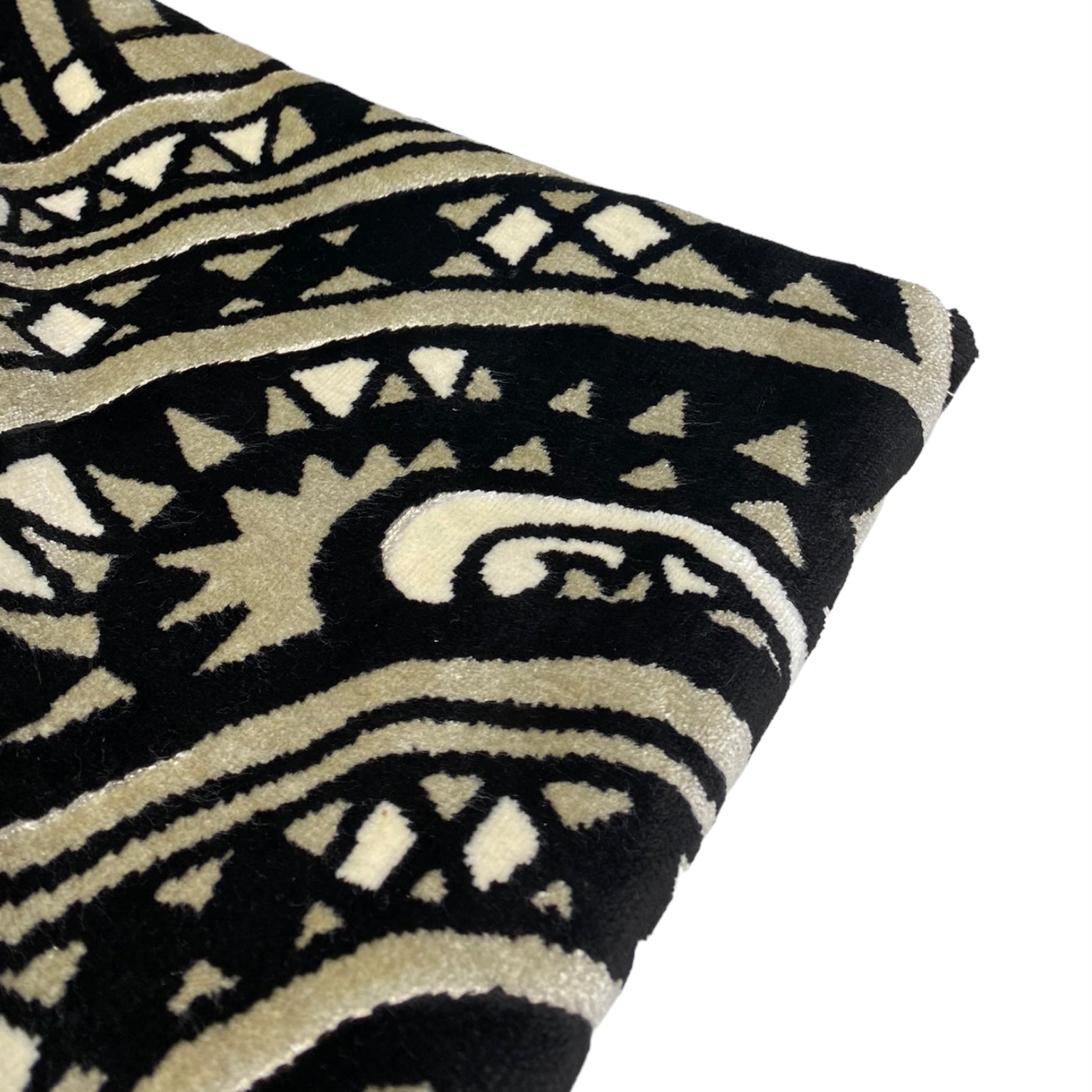 Patterned Cotton Velvet Upholstery - Designer Remnant - Black/Beige/Off White