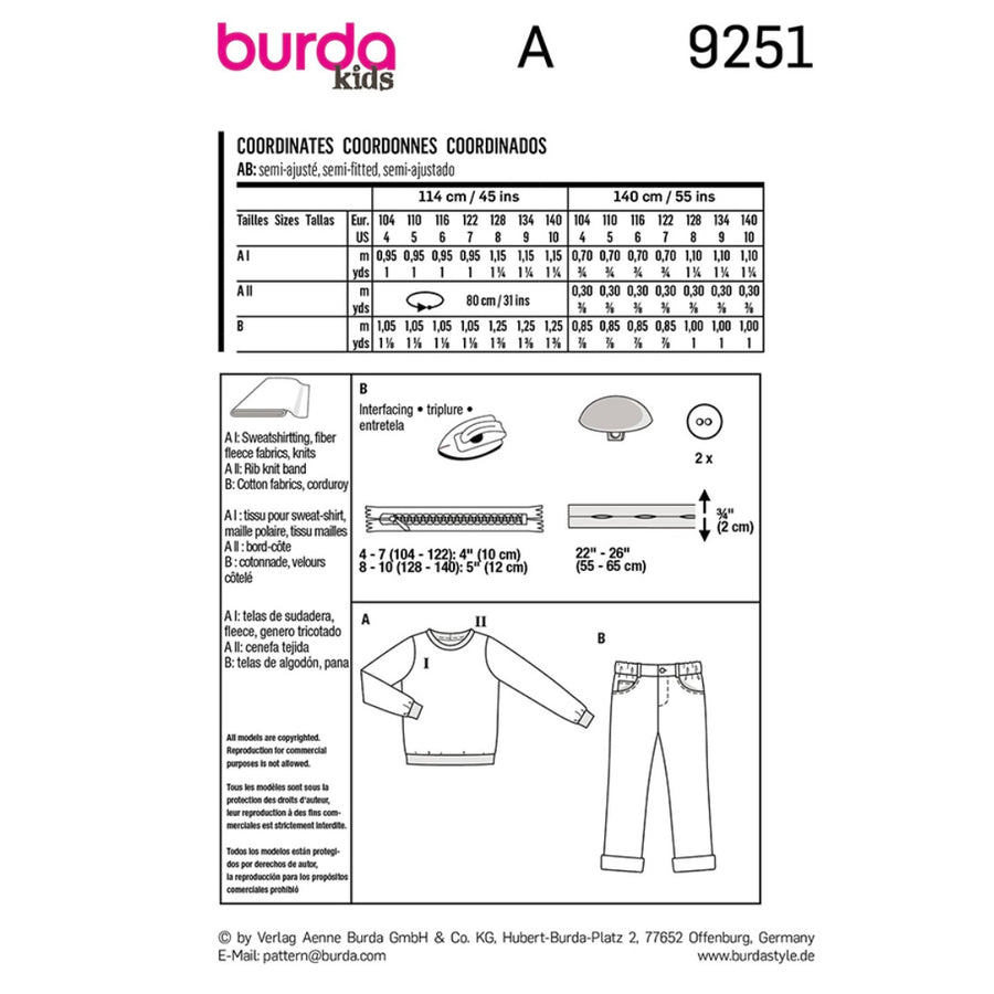 Burda Kids 9251 - Coordinates Sewing Pattern