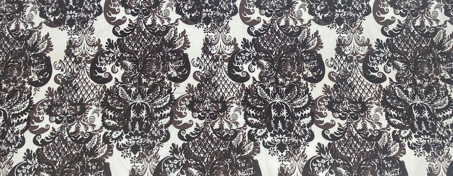Lightweight Printed Cotton Damask - White/Brown