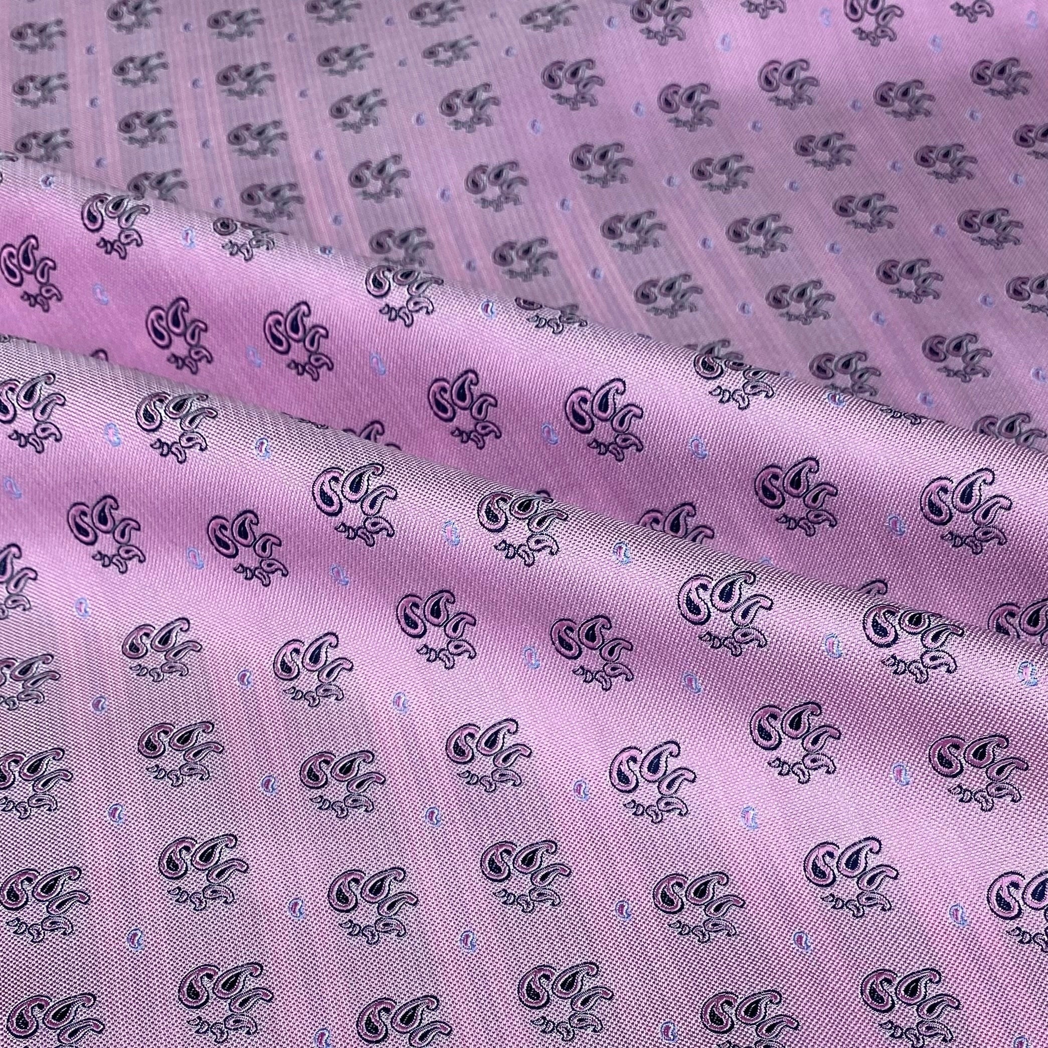 Silk Paisley Jacquard Remnant - Pink/Navy/Light Blue