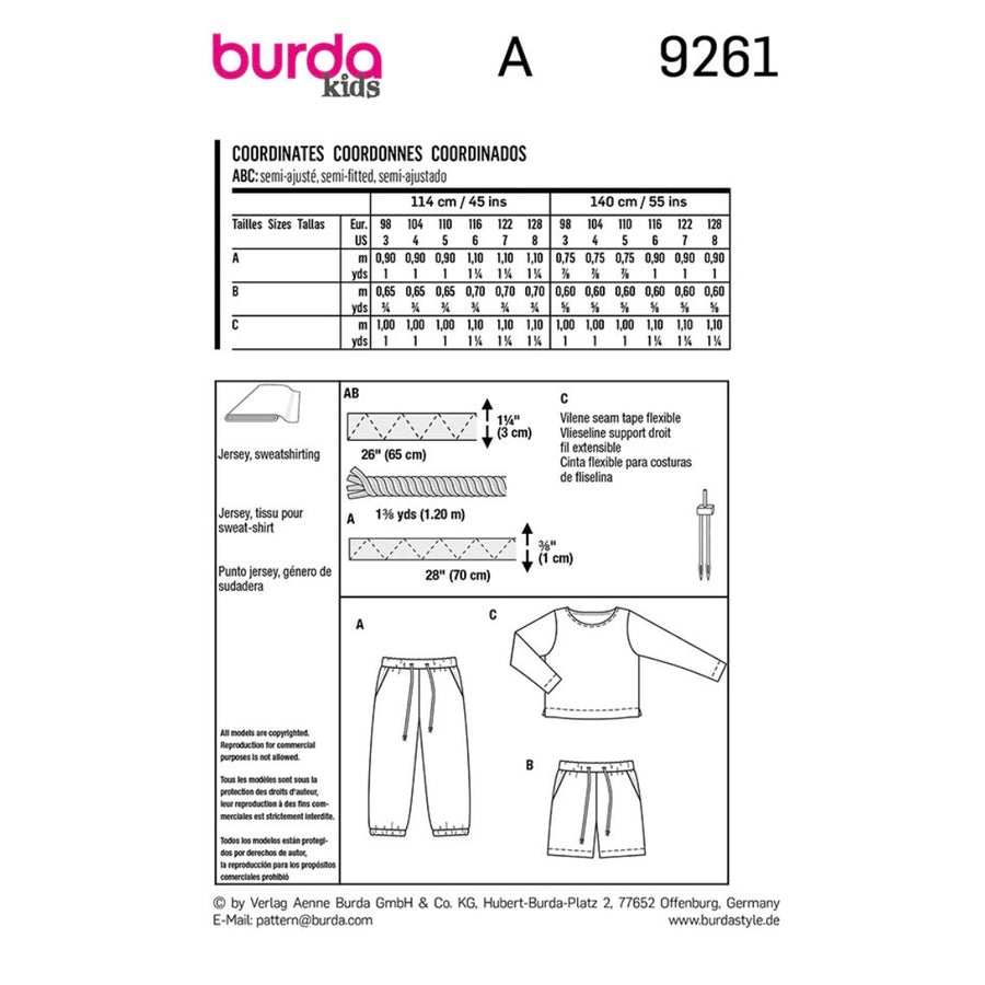 Burda Kids 9261 - Trousers/Pants Sewing Pattern