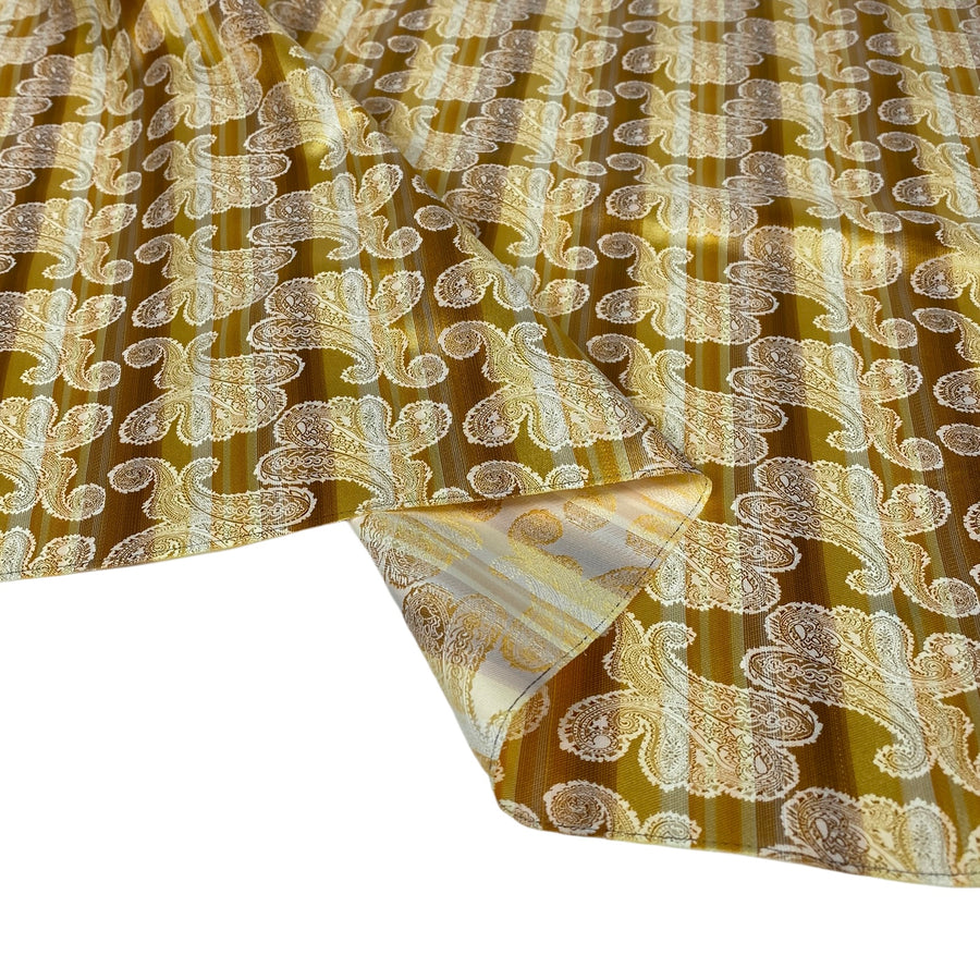 Striped Paisley Silk/Polyester Jacquard - Gold / Yellow / White - Remnant