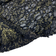 Stretch Floral Corded Lace with Finished Edges - Black/Gold