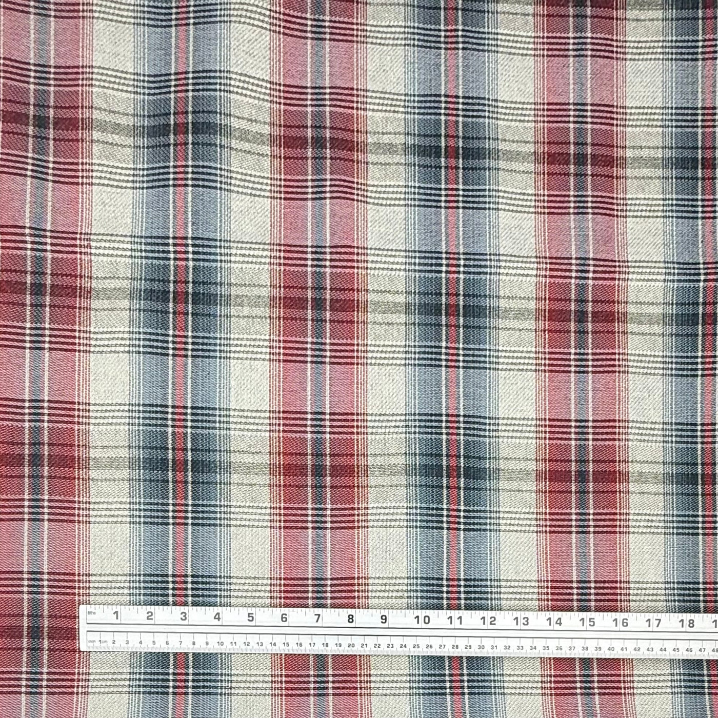 Plaid Cotton Blend Upholstery Remnant - Red/White/Blue