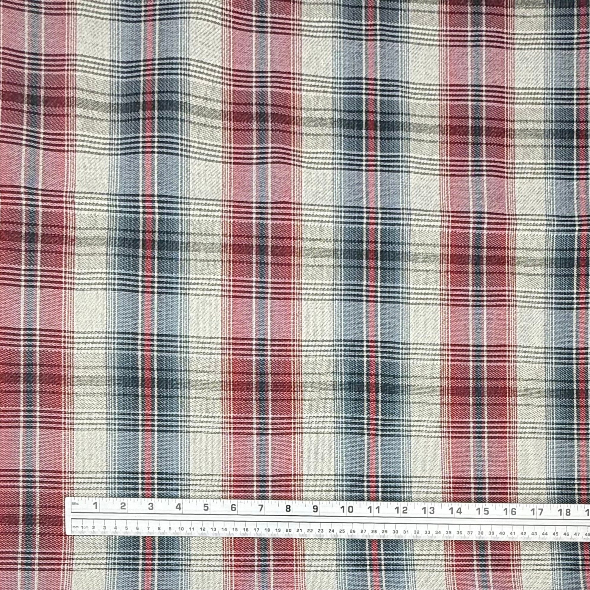 Plaid Cotton Blend Upholstery Remnant - Red/White/Blue