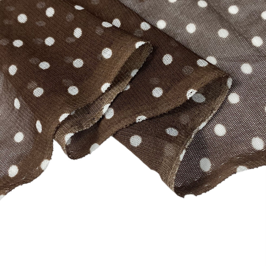 Printed Stretch Mesh - Polka Dot - Brown/White