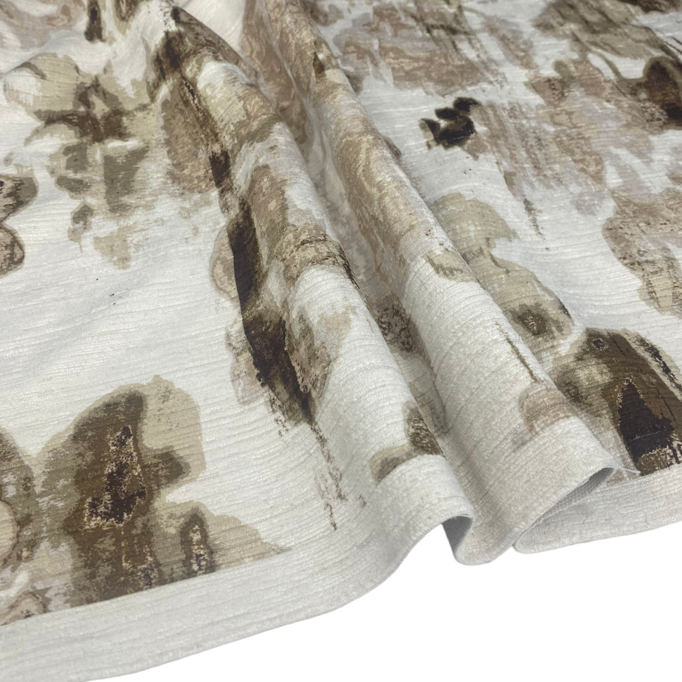 Patterned Velvet Upholstery Remnant - White/Beige/Brown