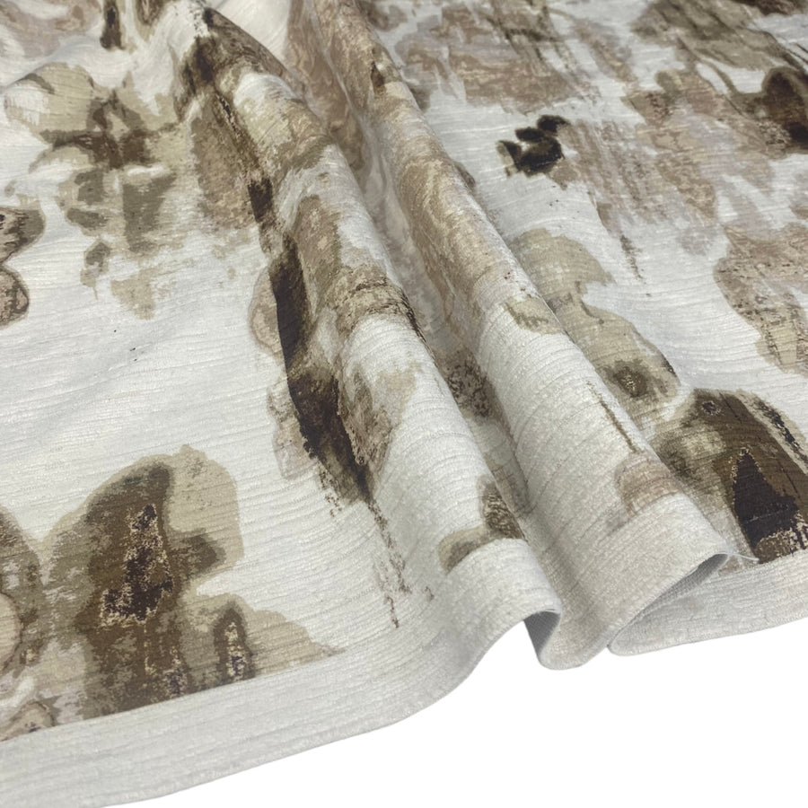 Patterned Velvet Upholstery Remnant - White/Beige/Brown