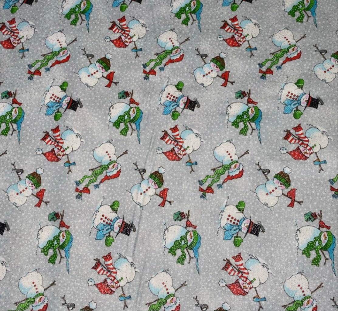 Printed Quilting Cotton Glitter Snowman - Grey