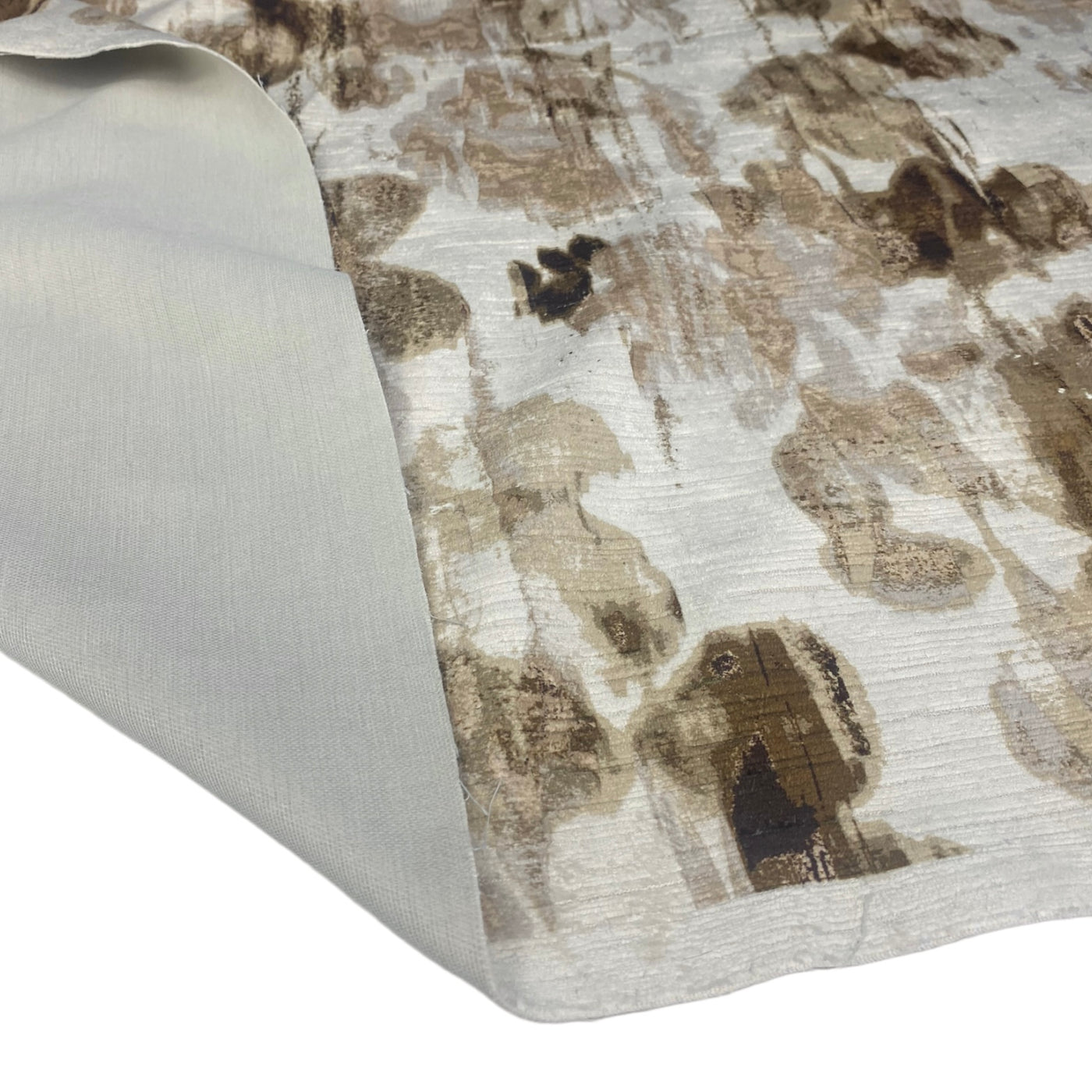 Patterned Velvet Upholstery Remnant - White/Beige/Brown
