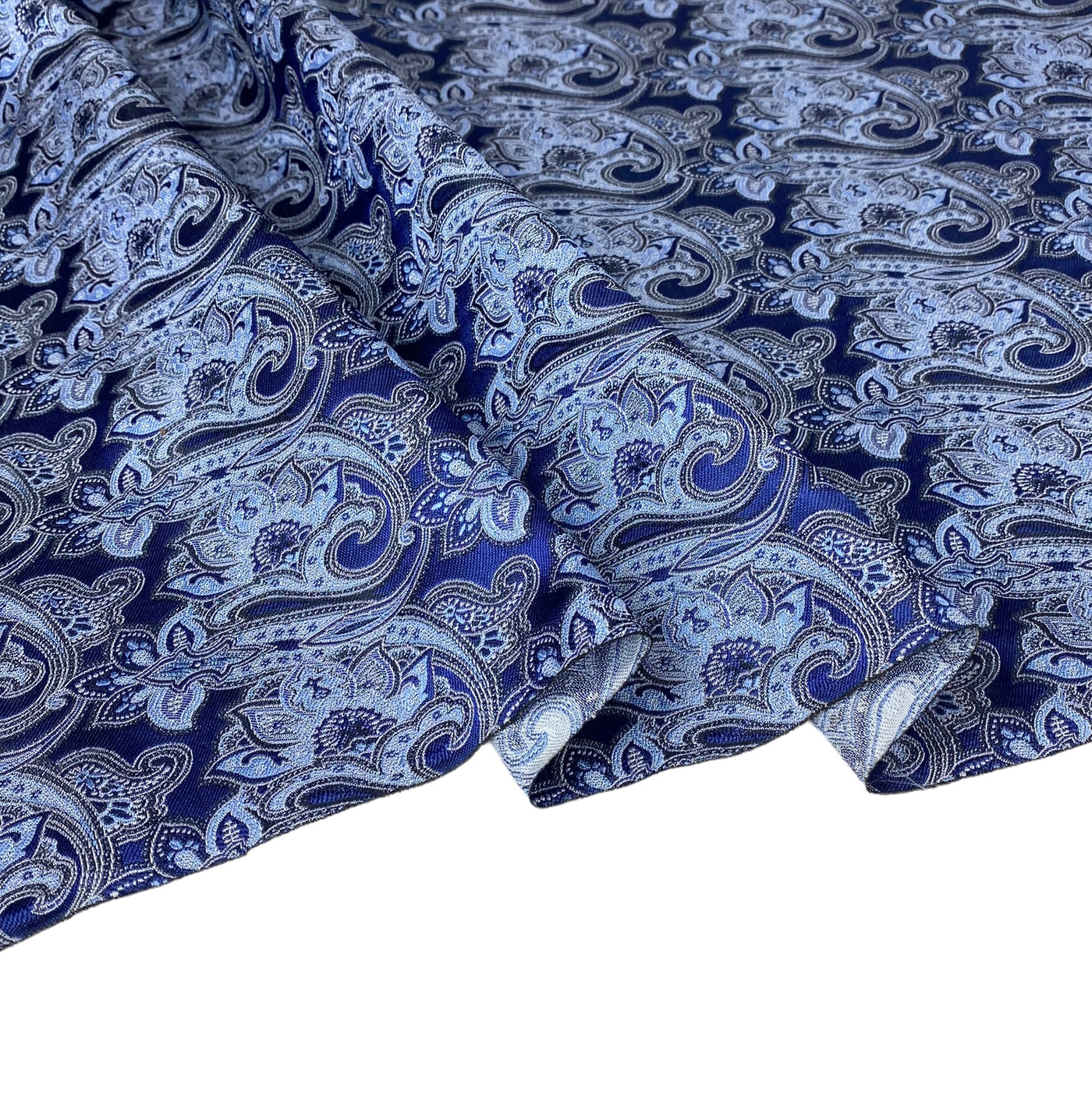 Paisley Silk/Polyester Jacquard - Blue - Remnant