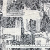 Floral Lace Fused on Patterned Polyester Knit - White/Grey