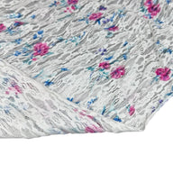 Floral Printed Stretch Lace - White/Pink/Blue