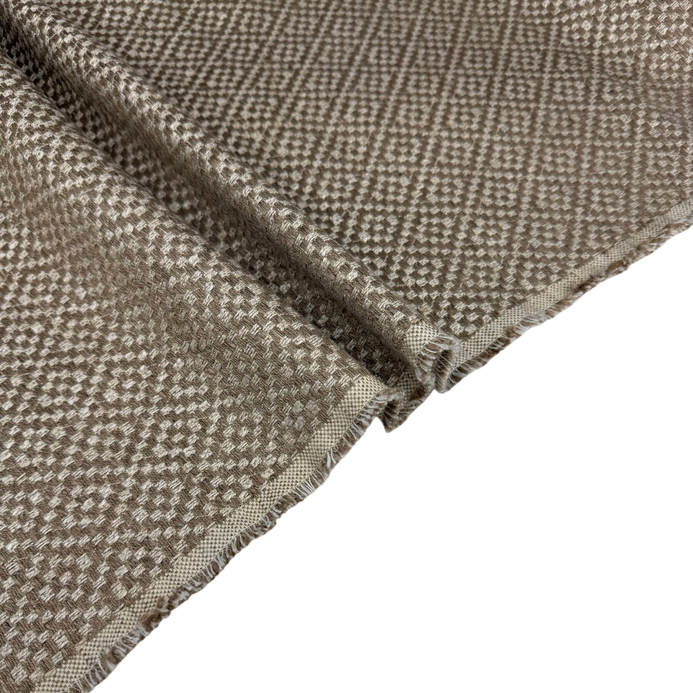 Woven Diamond Patterned Cotton Upholstery Remnant - Beige
