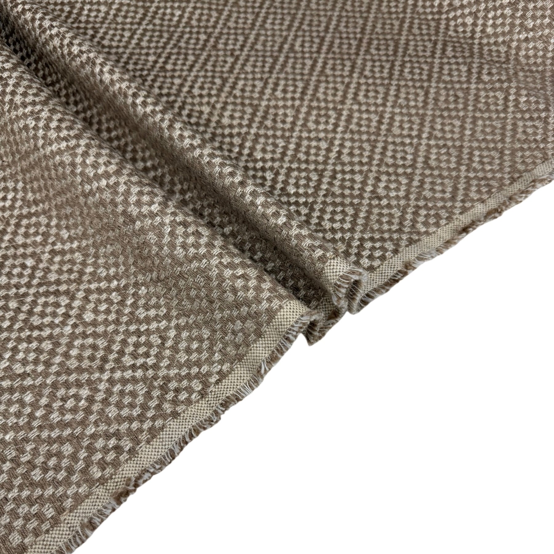 Woven Diamond Patterned Cotton Upholstery Remnant - Beige