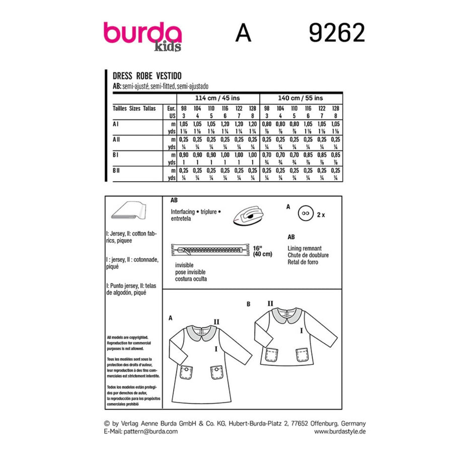 Burda Kids 9262 - Dress Sewing Pattern