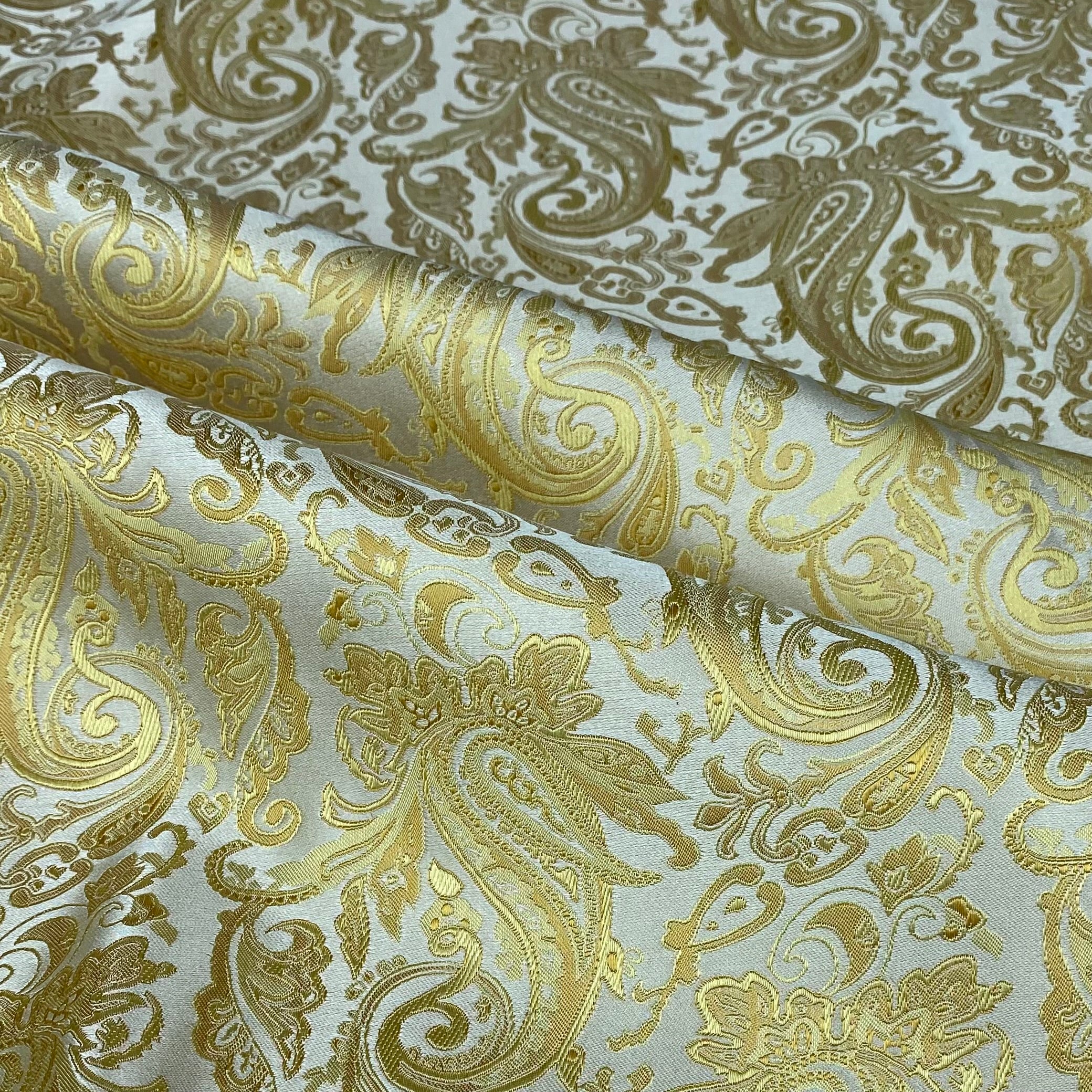Paisley Silk Jacquard - Yellow / White - Remnant
