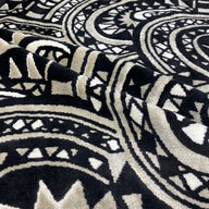 Patterned Cotton Velvet Upholstery - Designer Remnant - Black/Beige/Off White