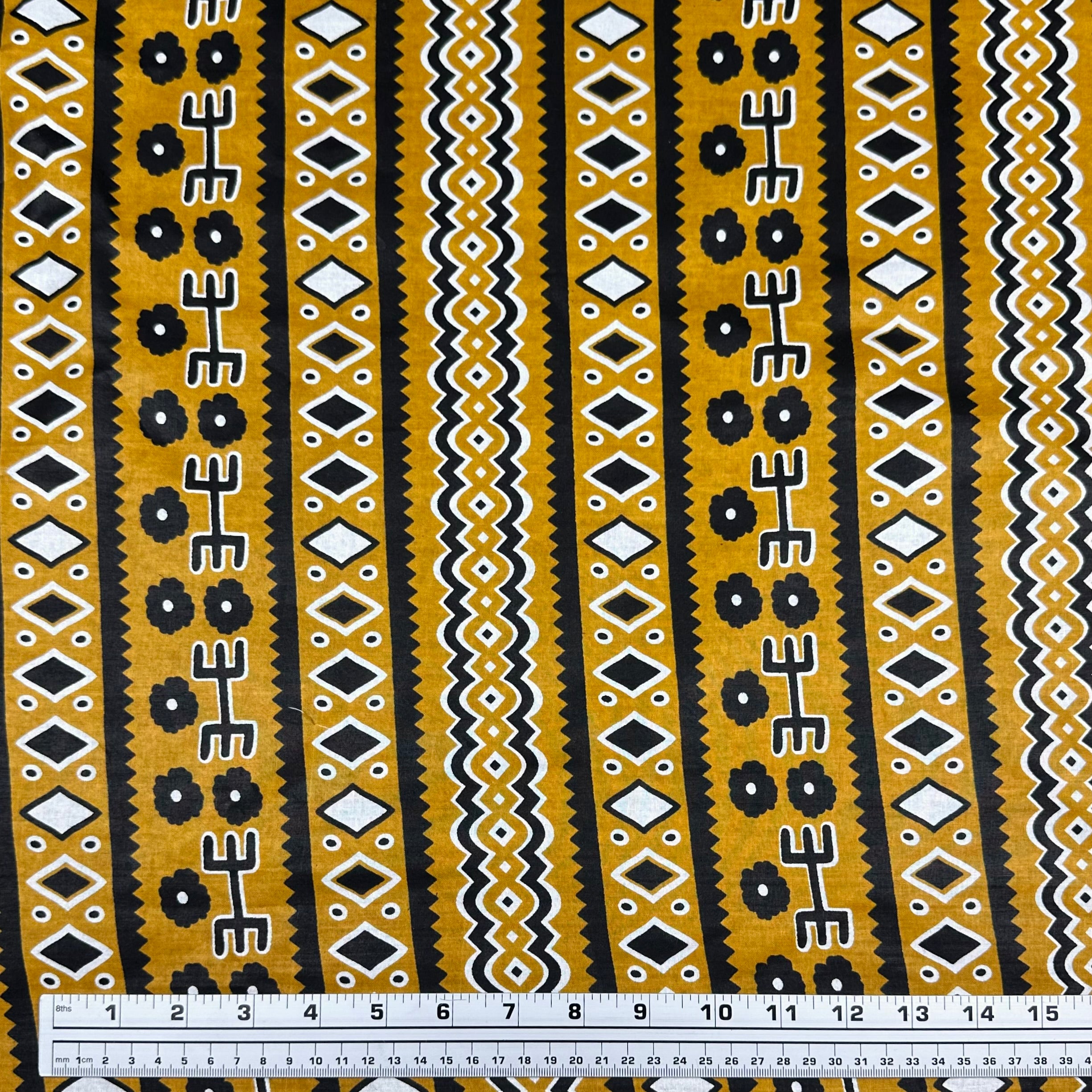 Super Wax African Printed Cotton - Striped - Gold/Black