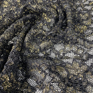 Stretch Floral Corded Lace with Finished Edges - Black/Gold