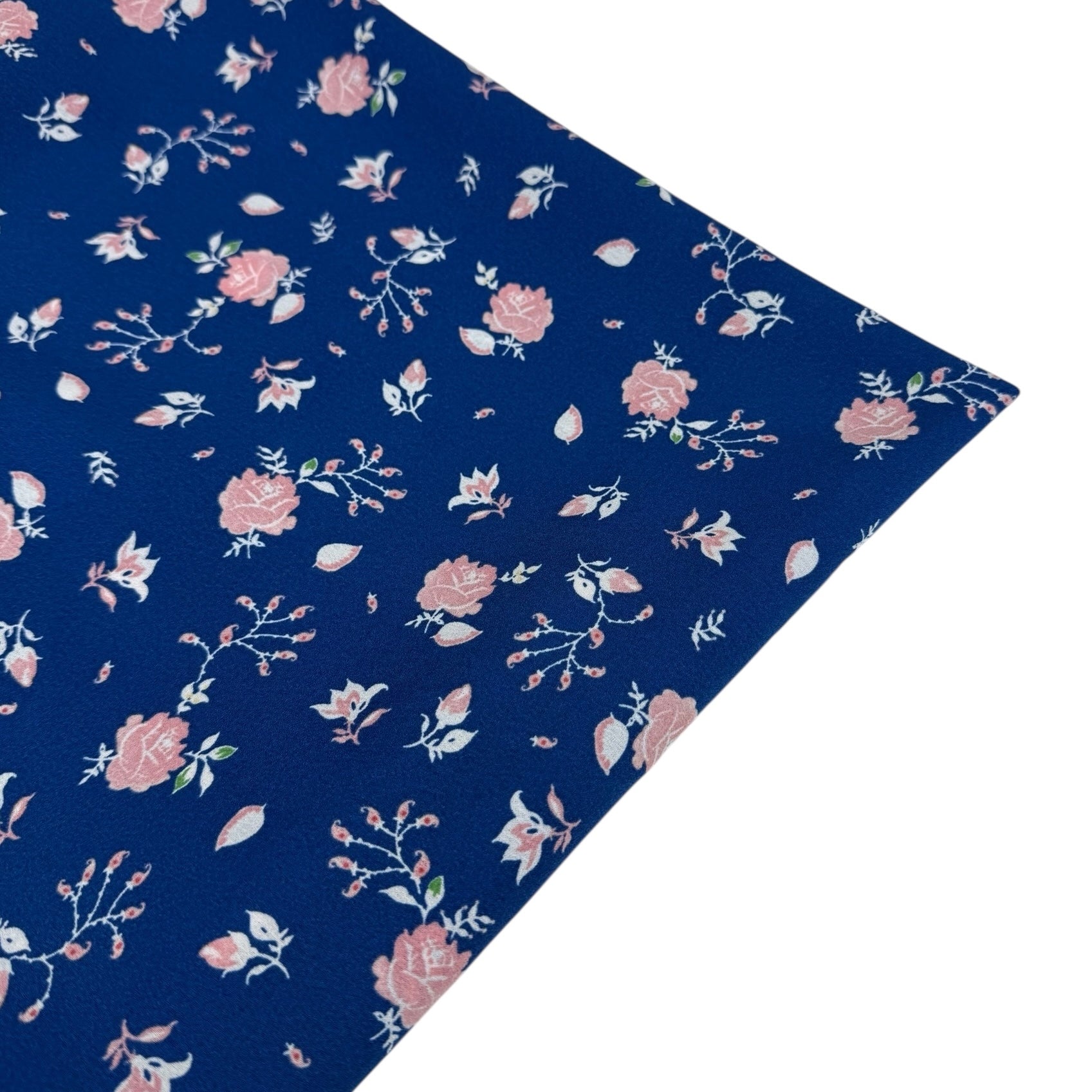 Floral Printed Polyester Crepe - Blue/White/Pink