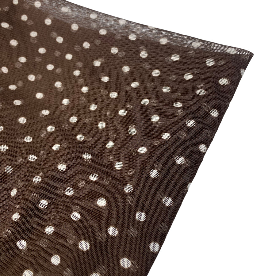 Printed Stretch Mesh - Polka Dot - Brown/White