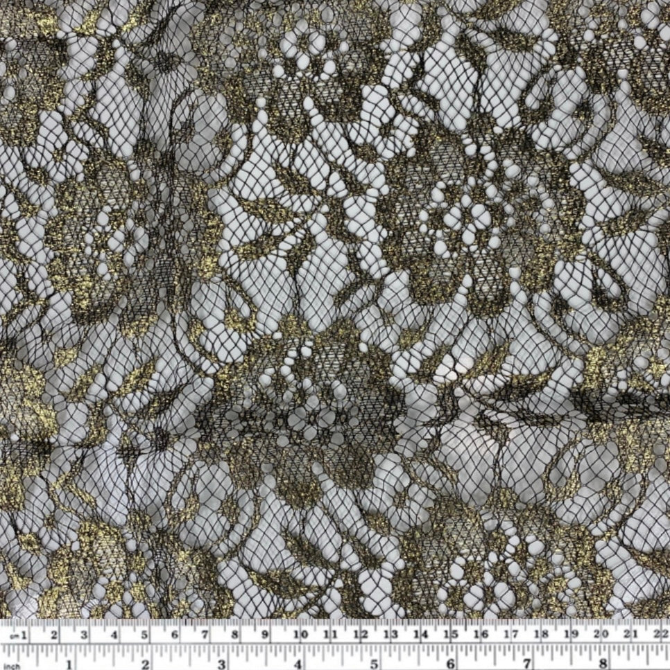 Floral Embroidered Lace - Black/Gold￼