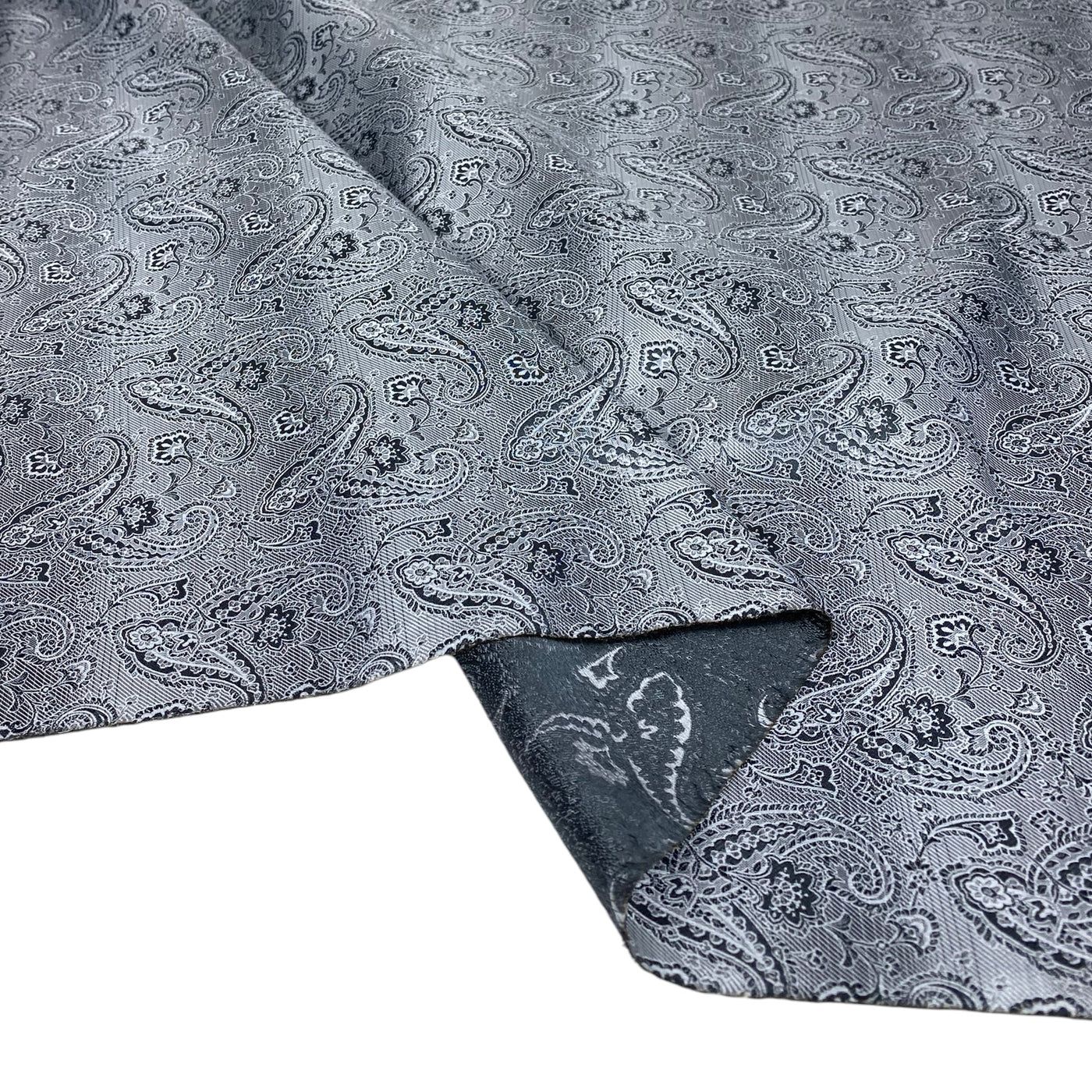 Paisley Silk/Polyester Jacquard - Grey / White - Remnant