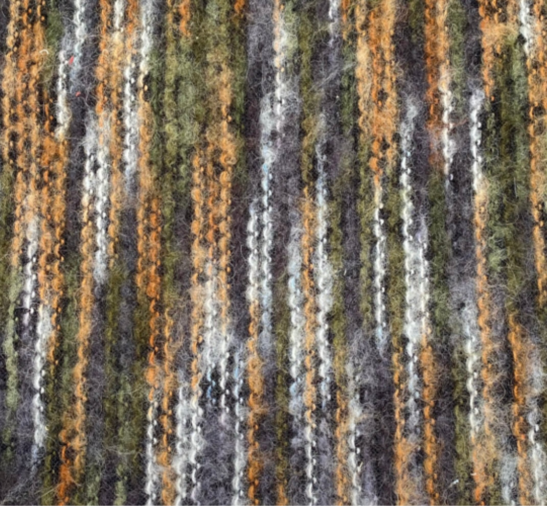Chenille Mohair Blend Knit Fabric Remnant - Rust/Green/Grey