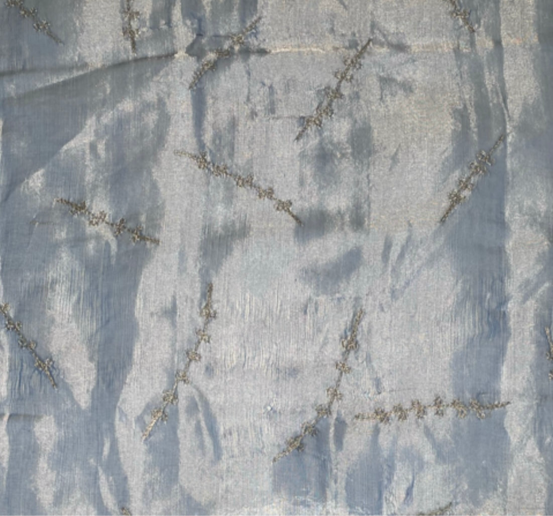 Shot Embroidered Silk Organza - Blue/Silver